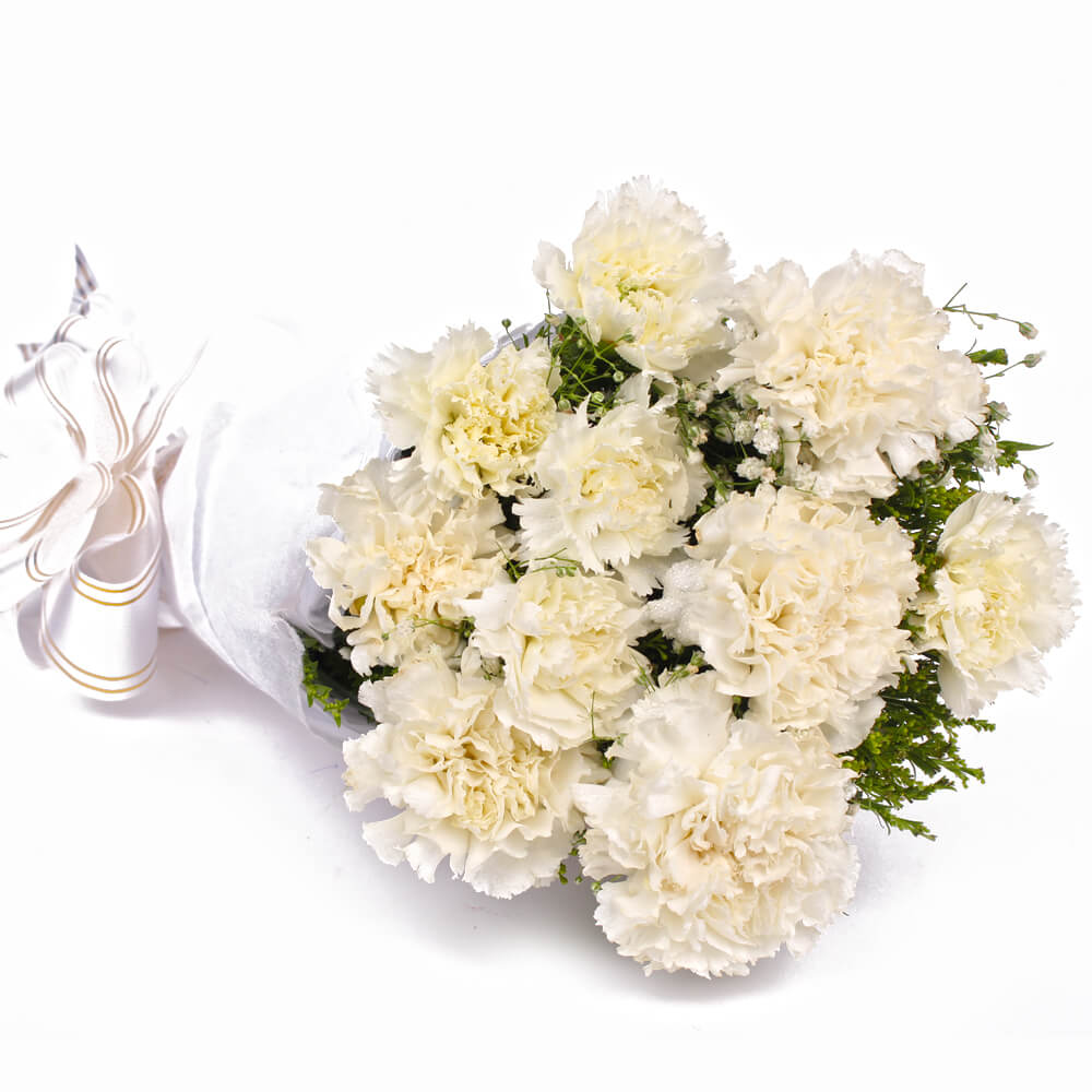 Online Flower delivery in India 10 White Carnations Cakegift.in